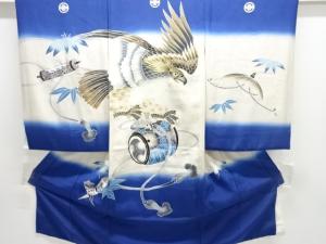 鷹模様紋付男児着物(内袖・長襦袢付き)